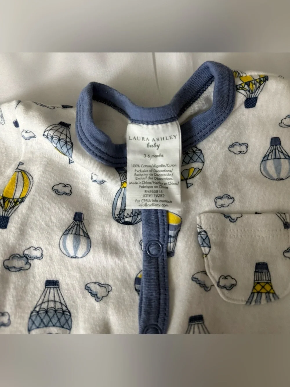 Laura Ashley Baby - Blue, Yellow & White Footed Onesie
